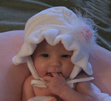 NEW White Fleece Bonnet with Maribou Rosebud Trim (BB0951)